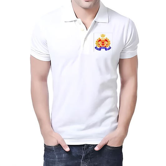 UP Police Logo Casual White Cotton Collar Polo T-shirt Half Sleeves Trendy Uttar Pradesh
