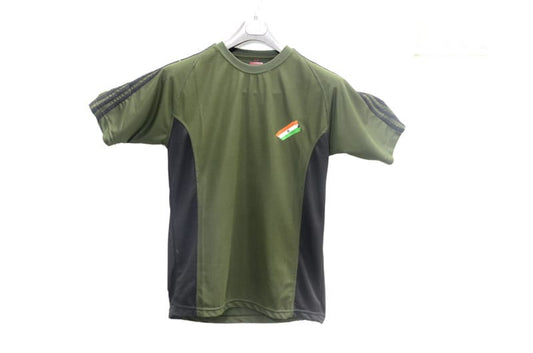 Indian Army Tiranga Logo Round Neck OG Olive Green T Shirt Half Sleeve Army Military Defence
