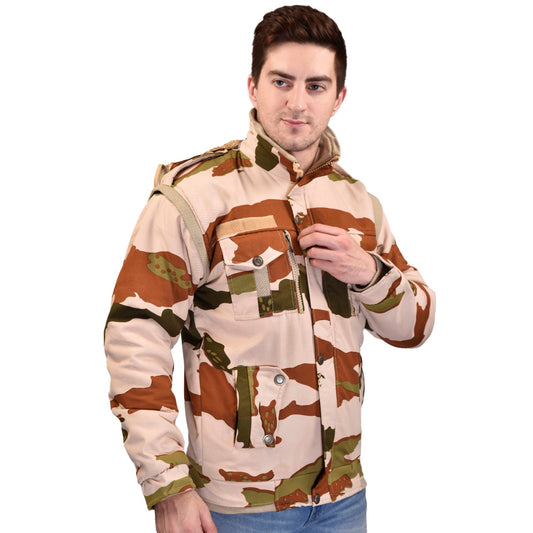 ITBP Unisex Windproof Parachute Sleeves Detachable Jacket Camouflage Quilted Full Sleeves Hooded Neck Army Military Defence