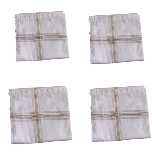 Cotton Premium Collection Handkerchiefs Hanky for Men White Striped Light Colour Combo of 4