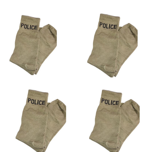 Police Khaki Unisex Uniform Socks Comed Cotton Solid Organic Trekking Durable Comfort Breathable Free Size Combo of 4 pairs