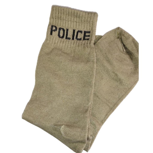 Police Khaki Unisex Uniform Socks Comed Cotton Solid Organic Trekking Durable Comfort Breathable Free Size