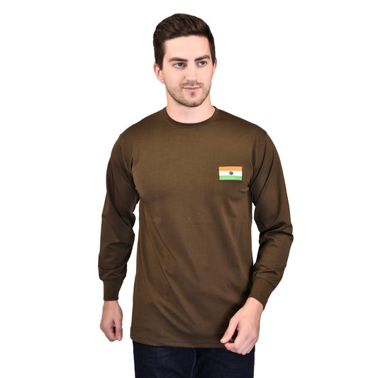 Indian Army Tiranga Logo Round Neck OG Olive Green T Shirt Full Sleeve Army Military Defence